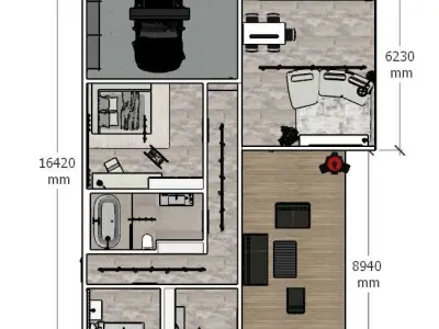 Residential interior design project covering 126 square meters 3D model