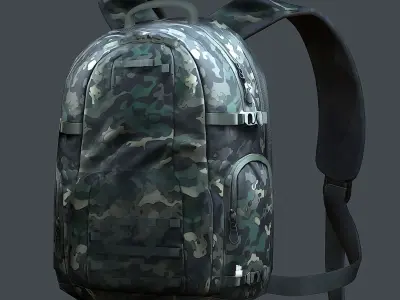 Backpack military combat Black baggage Low-poly 3D model 2