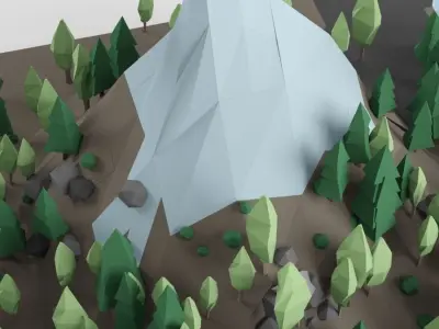 Low poly lanscape mountain hill tree lake rock 3D low poly model Low-poly 3D model