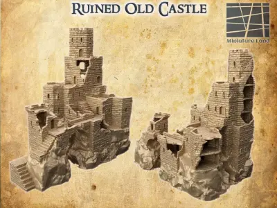 Ruined Old Castle Tabletop Terrain 28 mm 3D print model