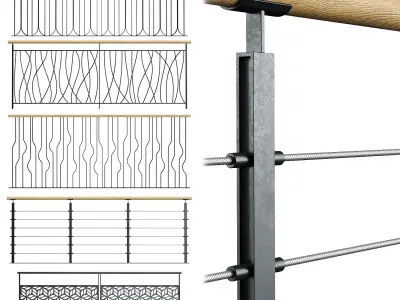Set of modern railings 2 3D model