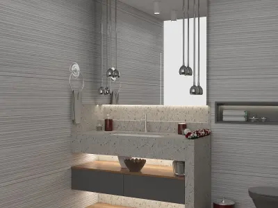 bathroom 2 modern with walls and wooden floors 3D model