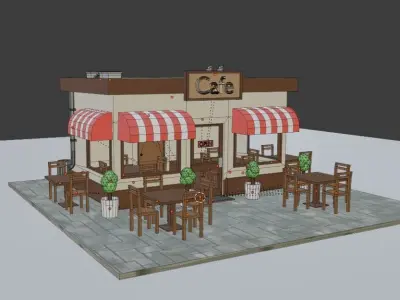 Cafe Low Poly 3D Model Low-poly 3D model