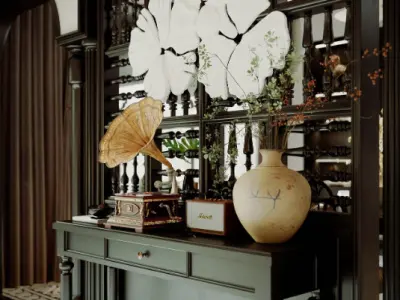 Indochine Living Room Interior Model 3D model