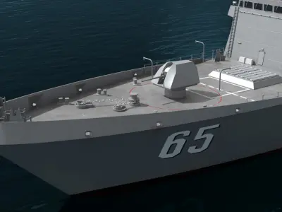 Modern Destroyer In Water Cross Section 3D model