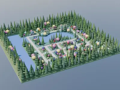 Colorful Fantasy Town Low-Poly 3D Model Low-poly 3D model