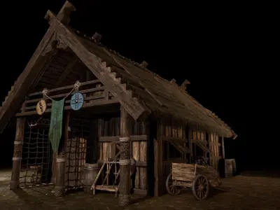 Viking Medieval House 03 with interior and Props Low-poly 3D model