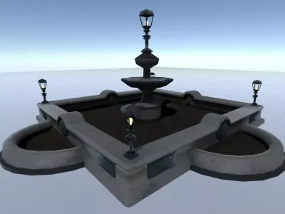 Fountains set fountain in middle of square Low-poly 3D model