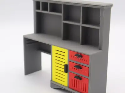 Classic Big desk with drawers door and shelves  3D print model