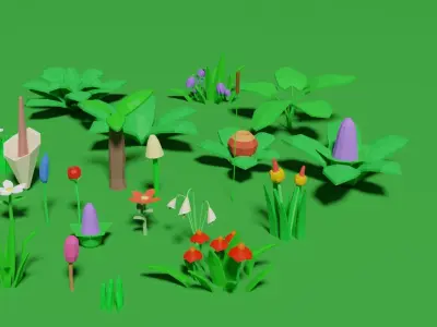 Plant Set Lowpoly Style Low-poly 3D model