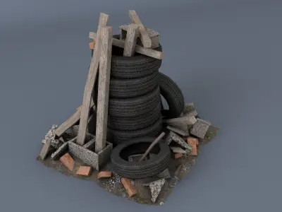 Scrap wheel asset Low-poly 3D model