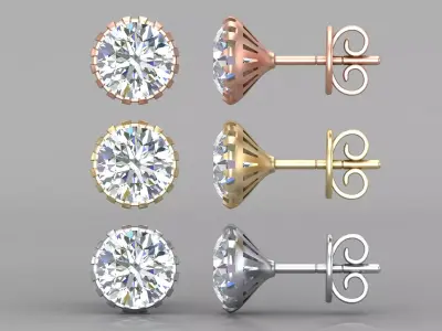 Classic 8mm Round Solitaire Stud Earring 3D CAD Jewelry Design 3D print model