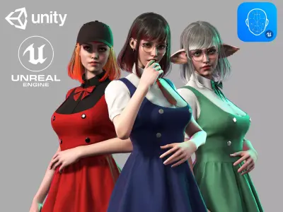 Streetwear Girl 2-11 - School Wear Girls Pack Game-Ready Low-poly 3D model