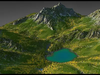 Autumn Lake Landscape - World Machine 3D model