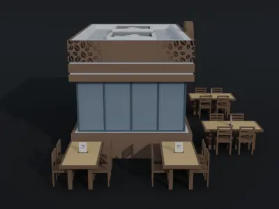 Cartoon coffee shop Polygonal Style Low-poly 3D model