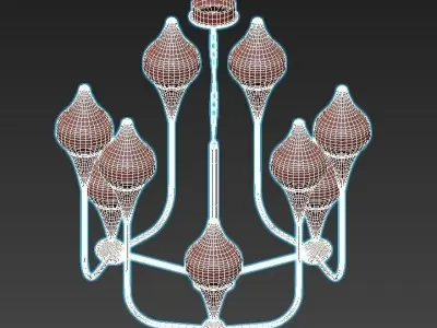FLAME chandelier with brass and glass shades 3D model