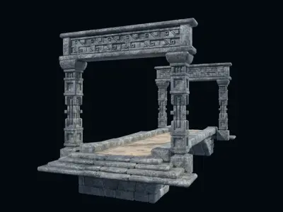 BRIDGE AZTEC MAYAN INCA STONE PLATFORM STAIRS COLLECTION Low-poly 3D model