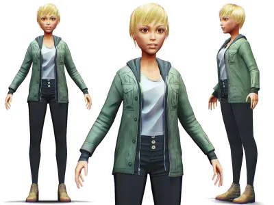 Young Woman - Smart Casual Clothes - Chic Street Style Outfit Low-poly 3D model