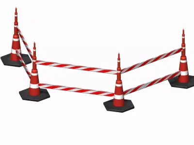 Red-white striped pontoon barrier Low-poly 3D model