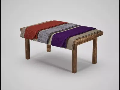 Medieval Market Table with Fabrics 2 Low-poly 3D model
