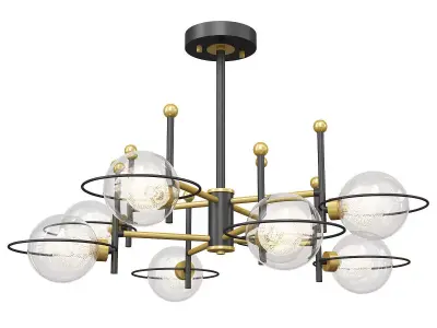 Black Round Ceiling Light Fixture Modernism 8 Lights Low-poly 3D model