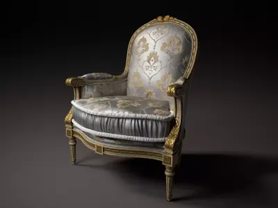 Elegant Classic Armchair - Gold Velvet Embroidery Design Low-poly 3D model