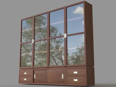 Aspect Walnut 7-Piece Glass Door Storage Unit 3D model