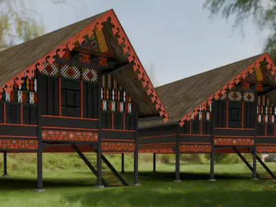 Traditional Houses - Rumah Krong Bade Low-poly 3D model
