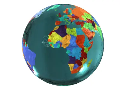 Earth Water 3D Globe Countries with Names Low-poly 3D model