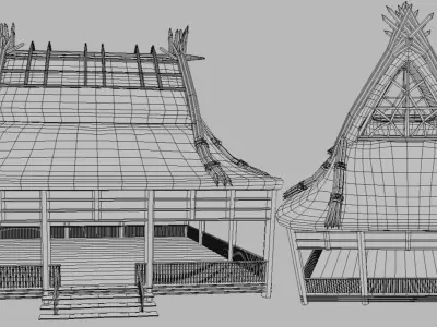 Bamboo Beach Bar Building Low-poly 3D model