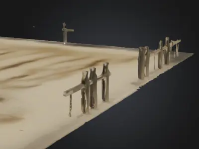 Sandy Yard with Broken Fences Low-Poly 3D Model 3D model