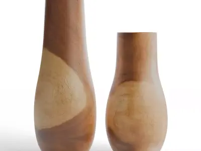 Pure Wood Hand-Carved Floor Vase Set - Mango Wood Low-poly 3D model