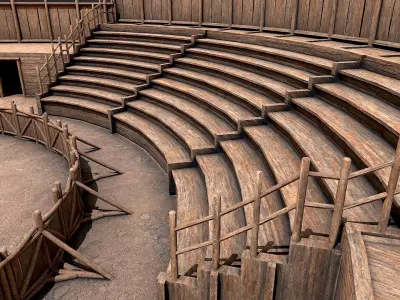 Medieval Wooden Fight Arena PBR Low-poly 3D model