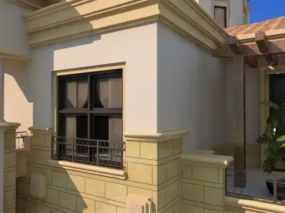 Villa Exterior with Patio and Greenery 3D model