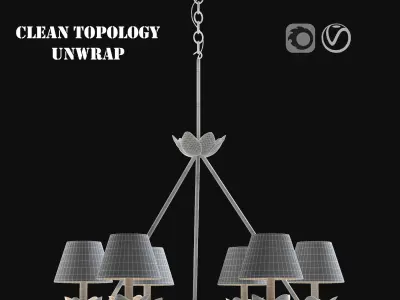 light-07 chandelier with four shades in brass 3D model