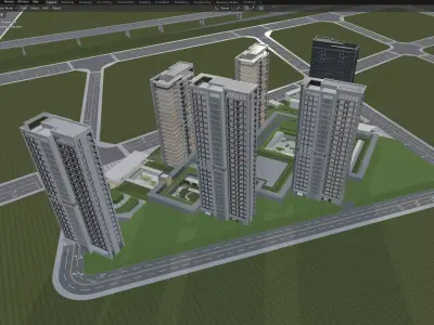 Modern Residential Towers Complex 3D model