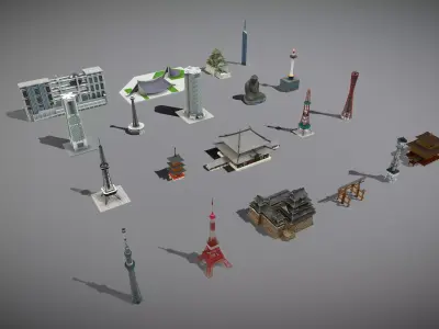 Japanese Famous Buildings 3D Model Pack Low-poly 3D model
