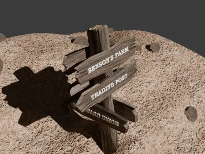 Wooden direction sign 3D model