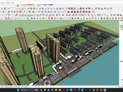 Apartment building cluster along row houses 3D model