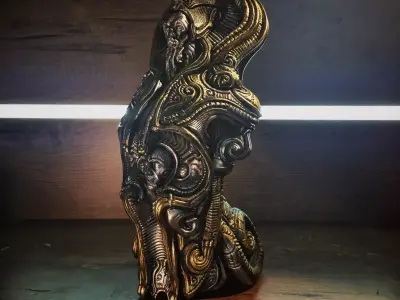 Stasis bronze statue on wooden table 3D print model