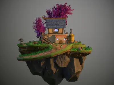 Village house on island Low-poly 3D model