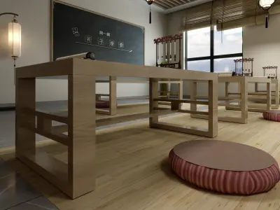 Traditional School Classroom Japanese Style  Low-poly 3D model