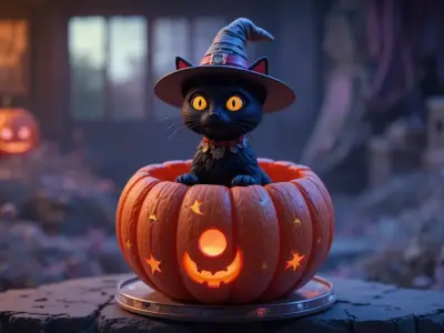 Witch s Cat Lantern 3D Print Model Magical Halloween Pumpkin 3D print model