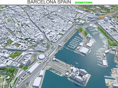 Barcelona Downtown Spain Low-poly 3D model