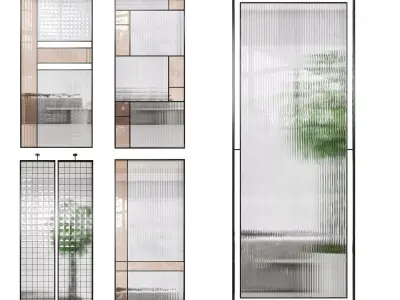 Partition 5 room with two glass doors and plant 3D model