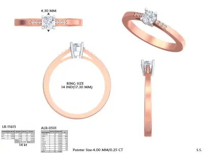 Classic Diamond Accent Engagement Ring CAD Model STL 3D print model