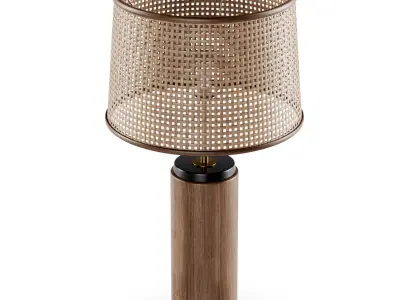 Wooden rattan table lamp 3D model