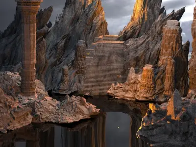 Dantes Underworld Ancient Stone Walkways Pillars Kit bash 3D 3D model