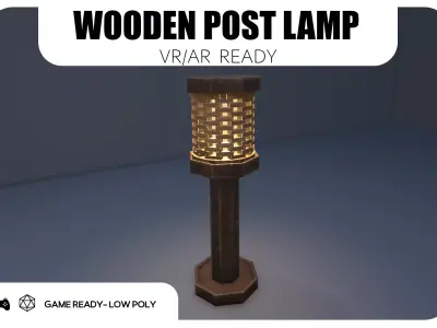 Wooden Post Light - Game Ready Low-poly 3D model