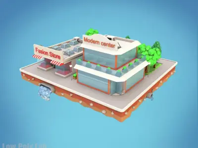 Cartoon City Block Fashion Store Low-poly 3D model